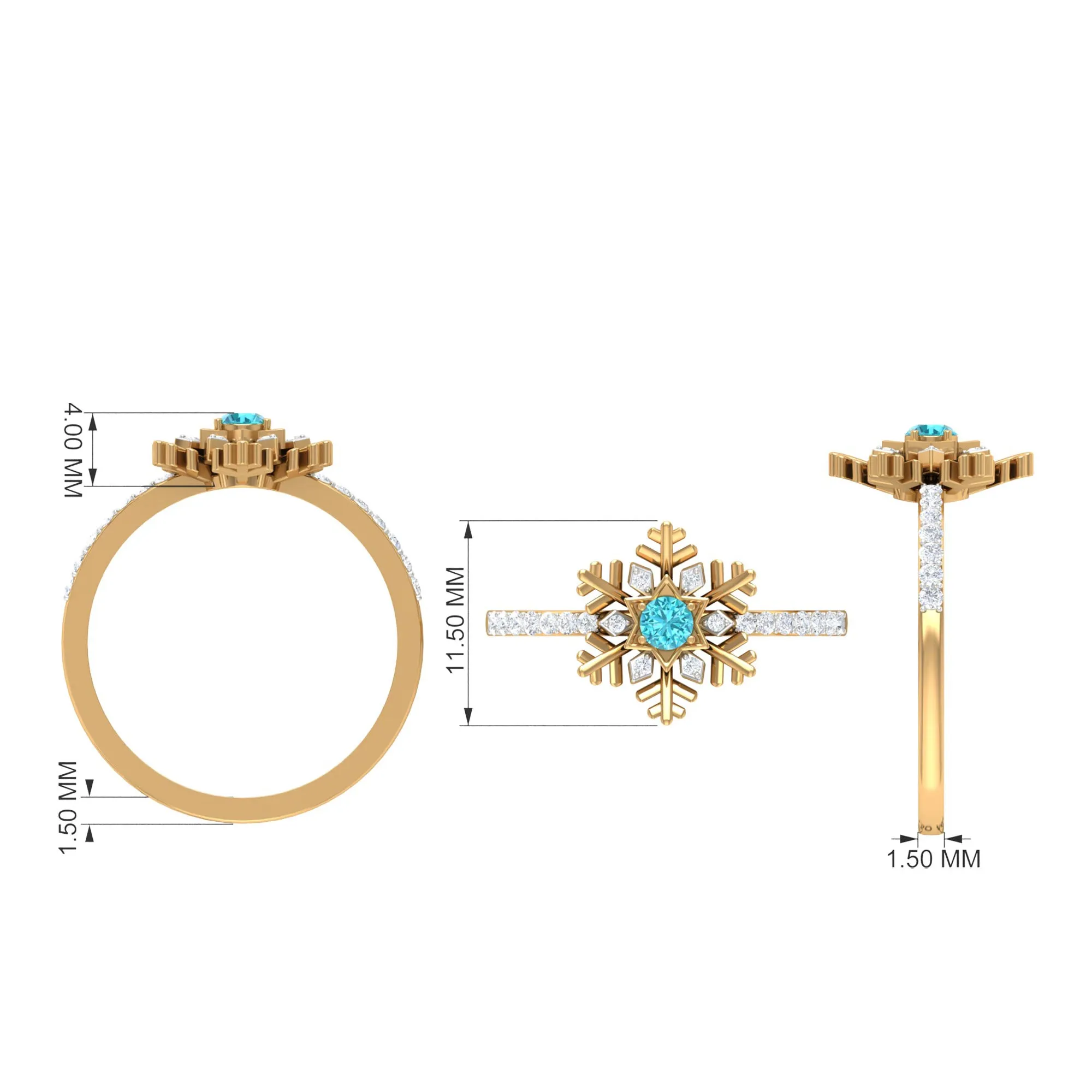 0.25 CT Swiss Blue Topaz and Diamond Snowflake Ring in Prong Setting