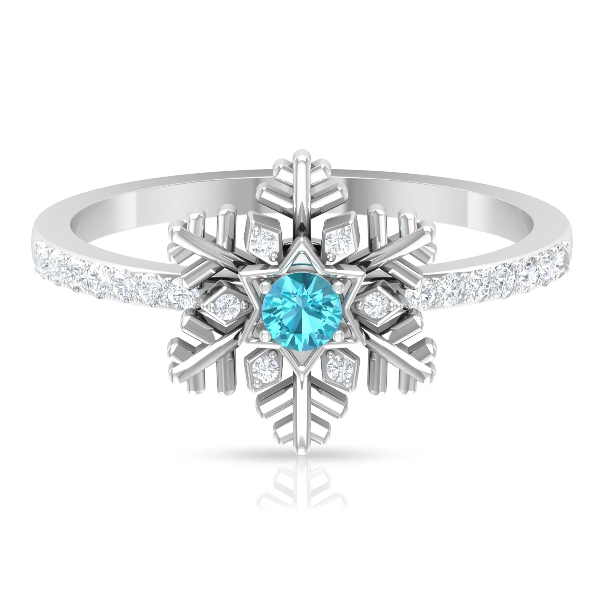 0.25 CT Swiss Blue Topaz and Diamond Snowflake Ring in Prong Setting