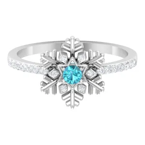 0.25 CT Swiss Blue Topaz and Diamond Snowflake Ring in Prong Setting