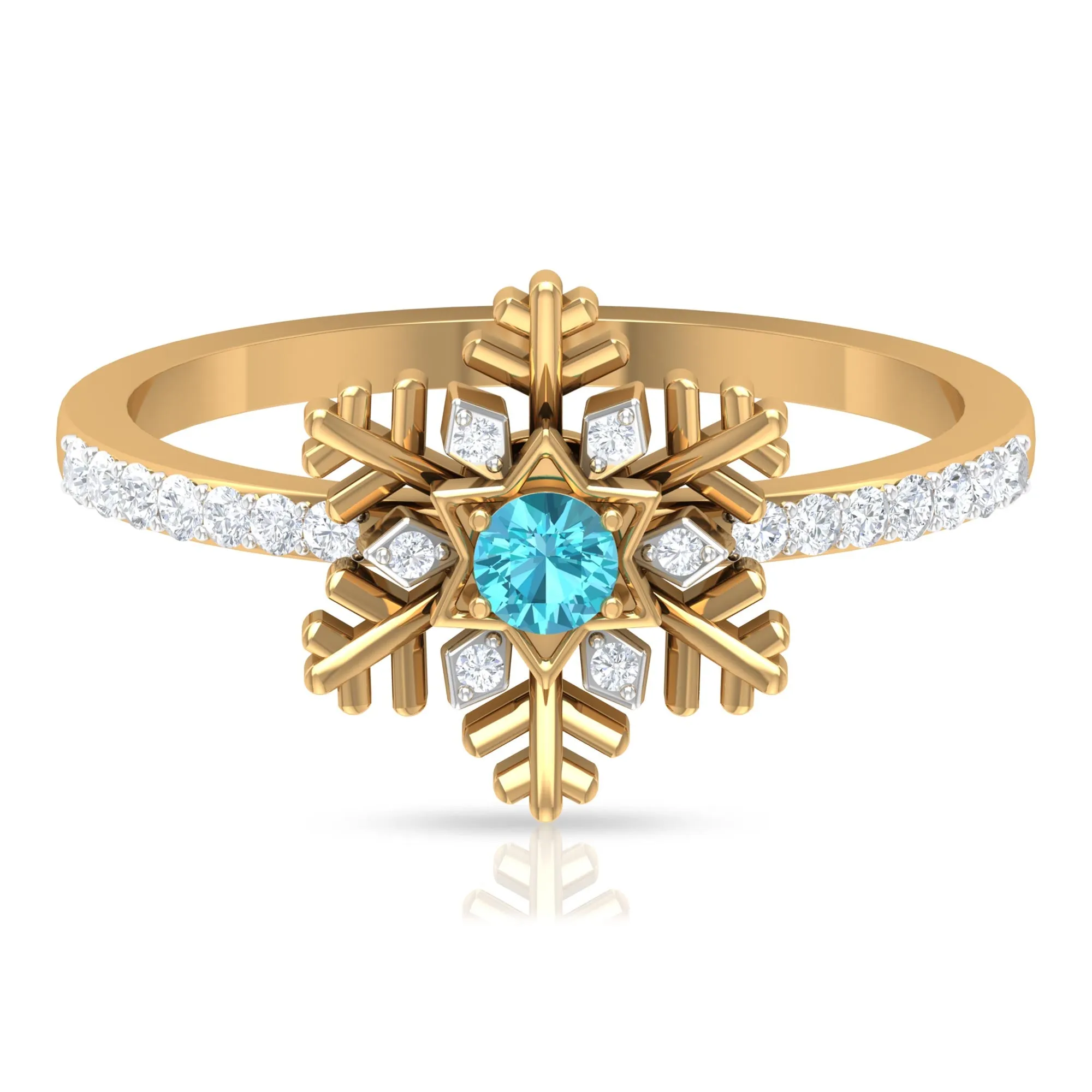 0.25 CT Swiss Blue Topaz and Diamond Snowflake Ring in Prong Setting