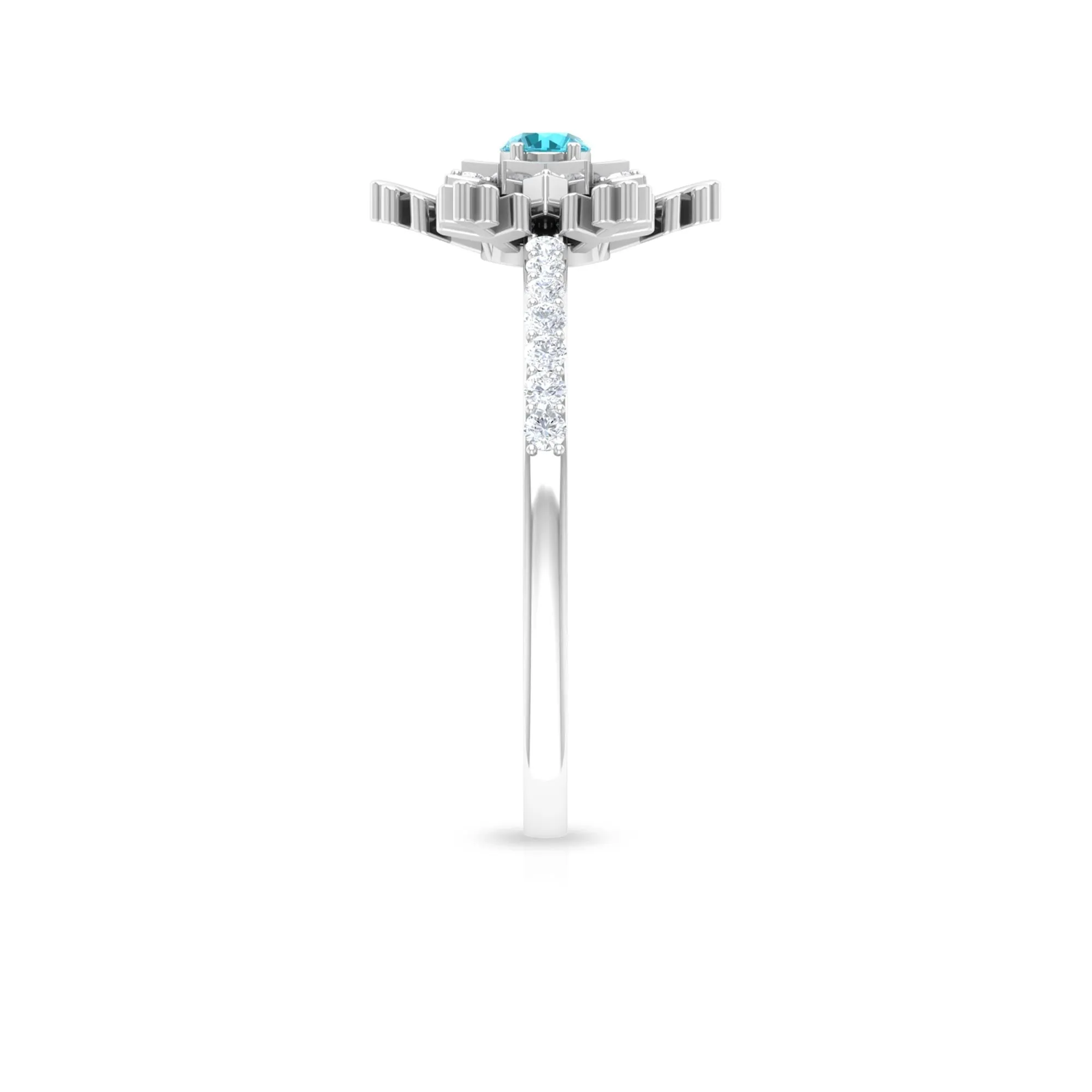 0.25 CT Swiss Blue Topaz and Diamond Snowflake Ring in Prong Setting