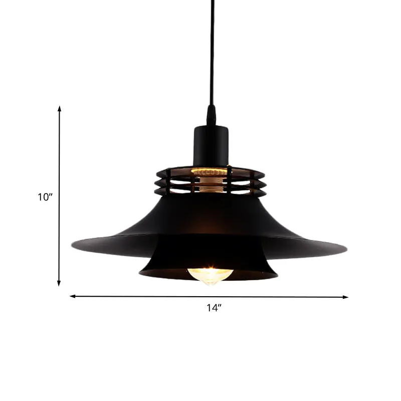 1 Bulb 2-Layer Wide Flare Pendant Countryside Black Iron Ceiling Light for Restaurant, 12.5"/14" Wide