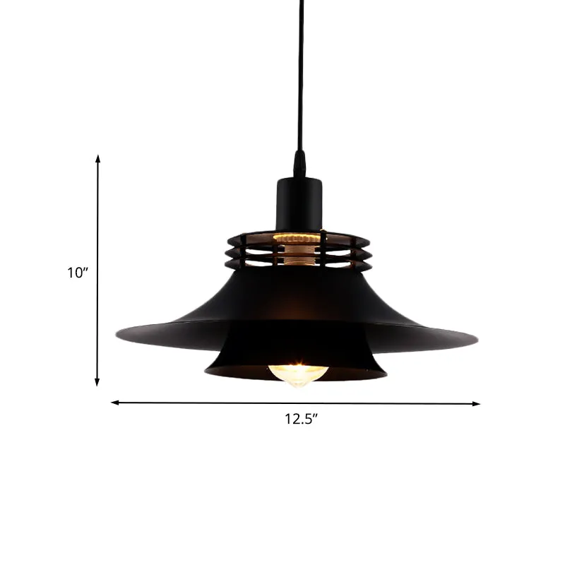 1 Bulb 2-Layer Wide Flare Pendant Countryside Black Iron Ceiling Light for Restaurant, 12.5"/14" Wide