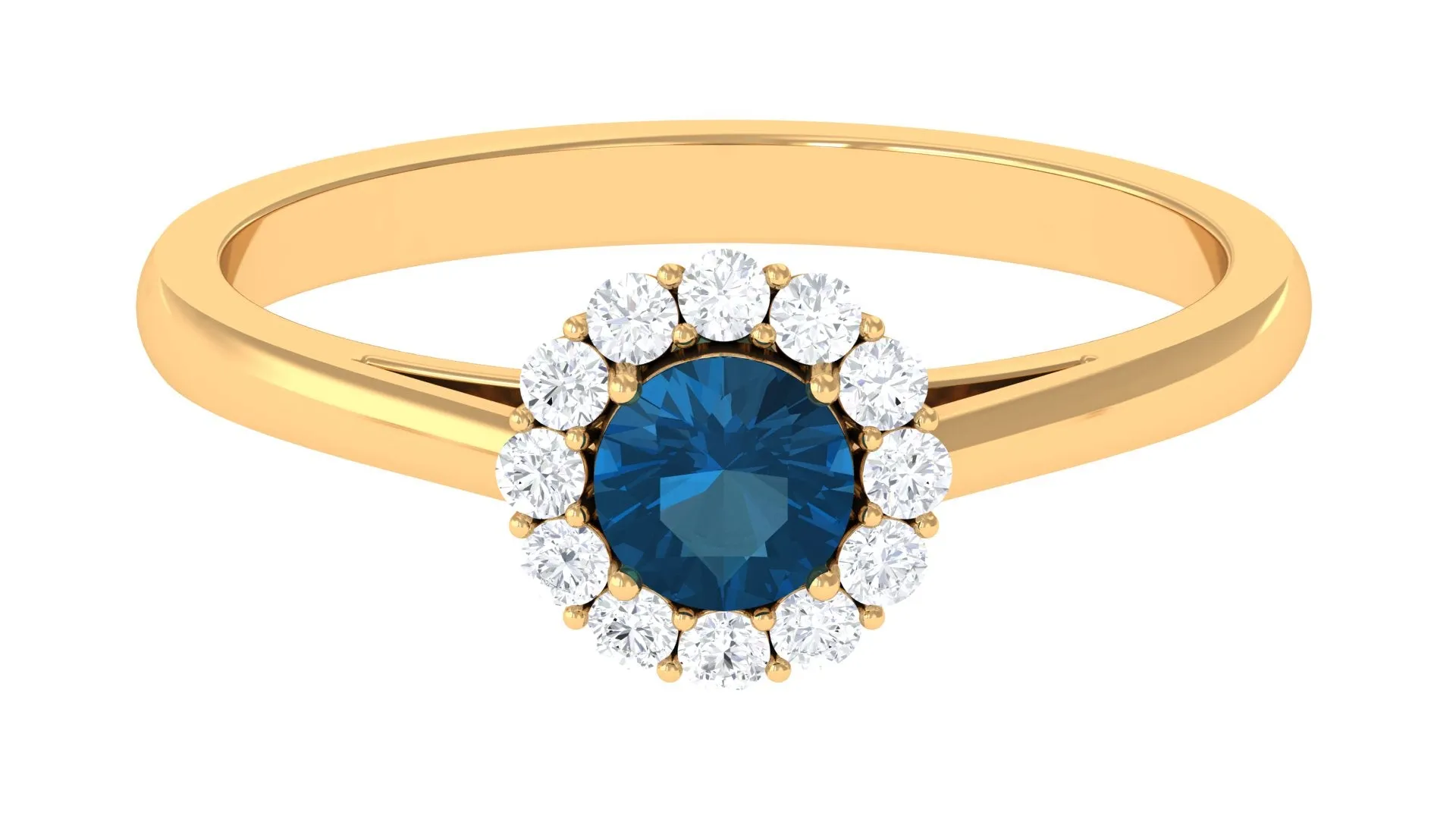 1 CT London Blue Topaz and Diamond Floating Halo Engagement Ring