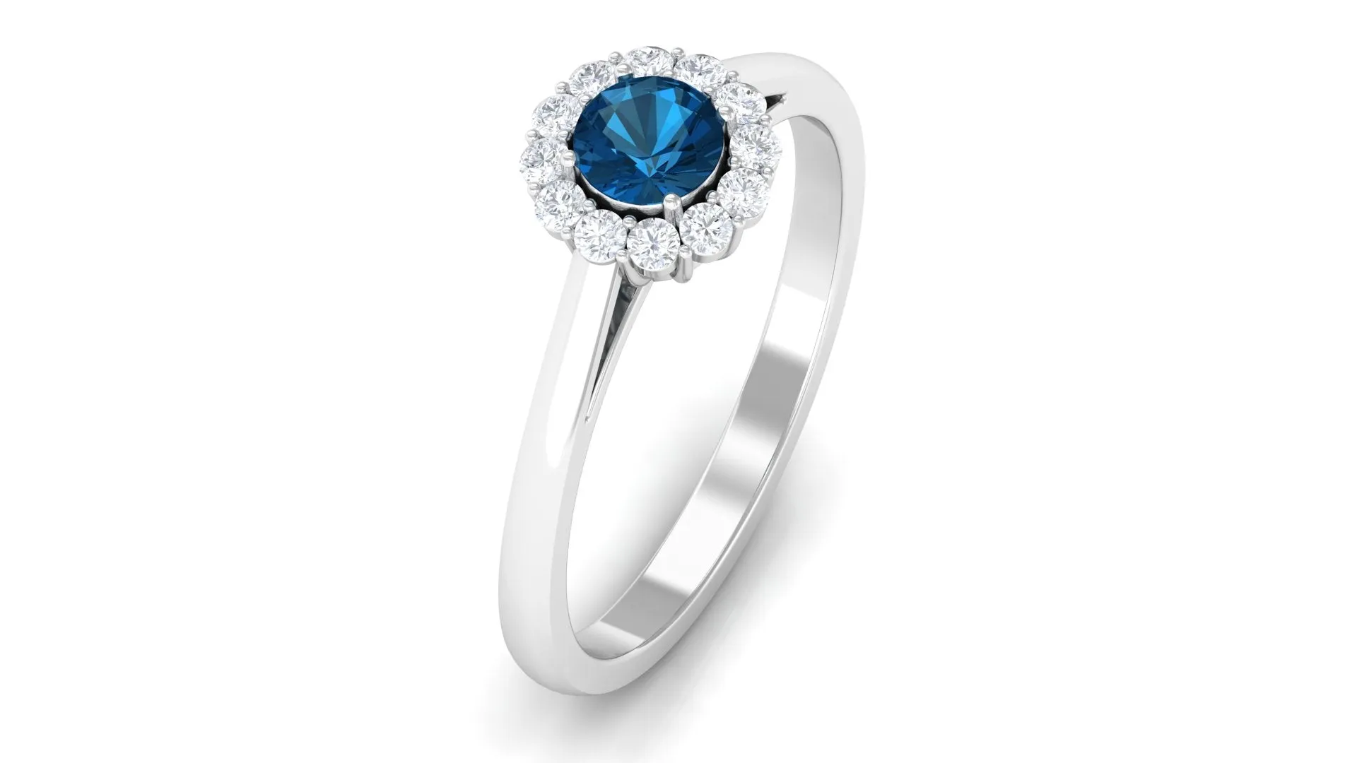 1 CT London Blue Topaz and Diamond Floating Halo Engagement Ring