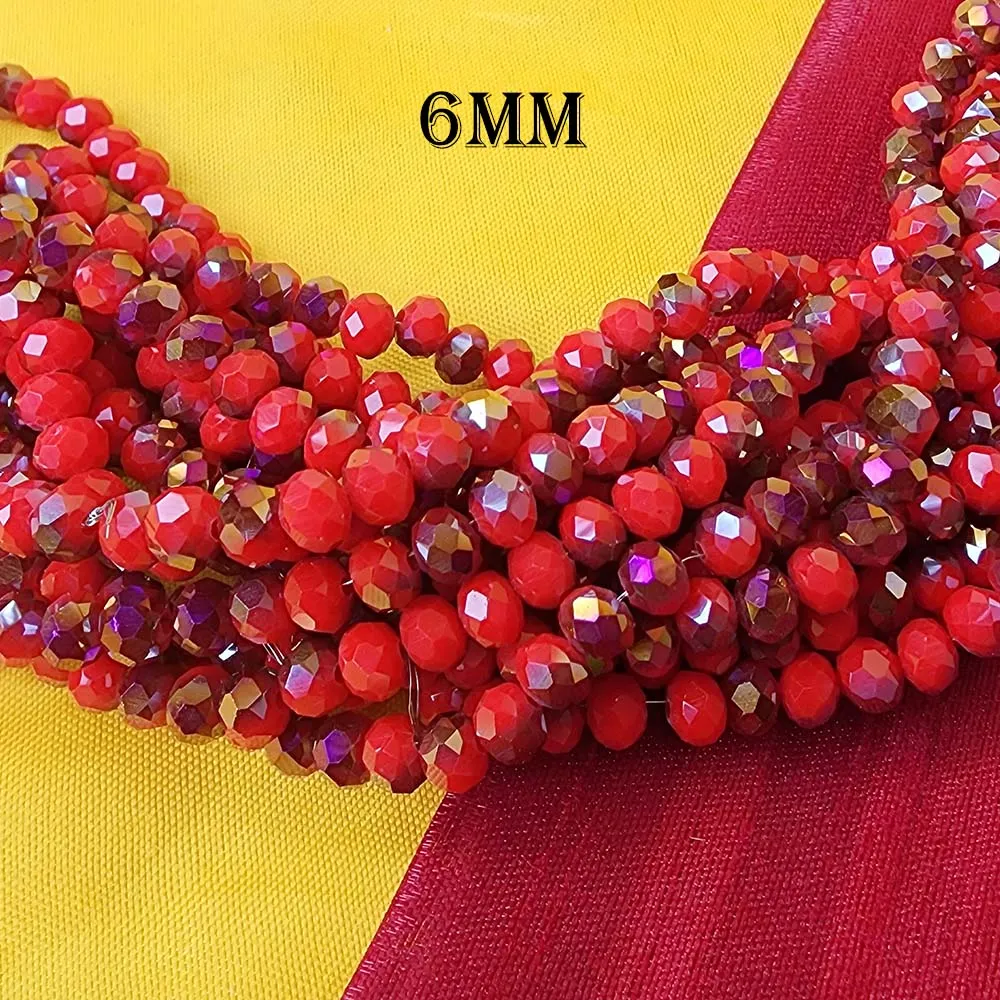 1 LINE PACK/Lot Dual Tone  CRYSTAL FACETED RONDELLE BEADS 6 MM, ~98 BEADS, Red and Metallic AB Color