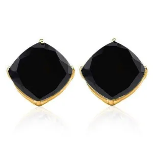 10K Solid Yellow Gold Cushion shape 6MM Natural Black Sapphire Earring Studs