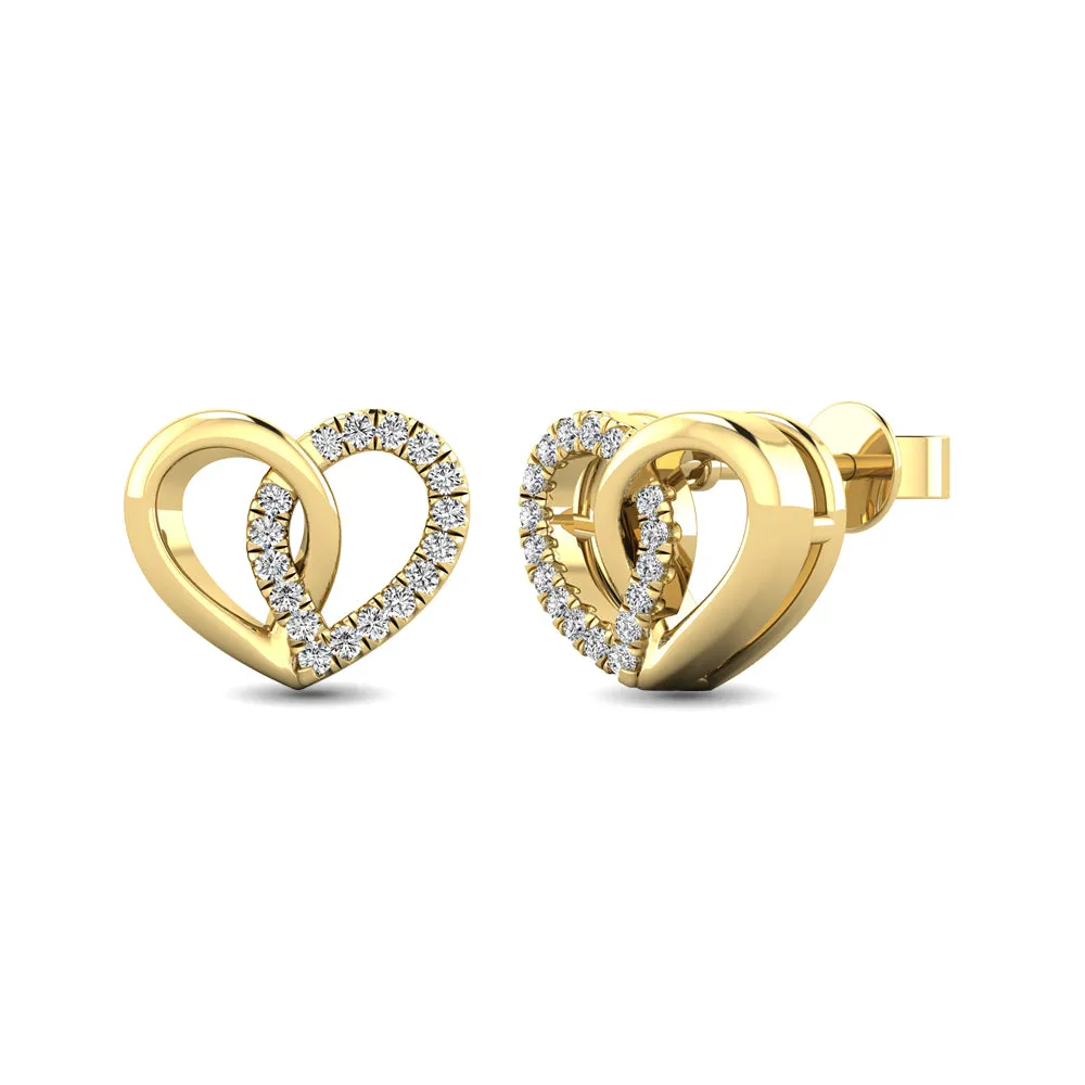 10K Yellow Gold 1/10 Ctw Diamond Heart Earrings