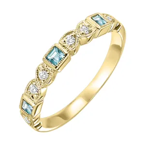 10Kt Yellow Gold Diamond 1/10Ctw & Blue Topaz 1/7Ctw Ring