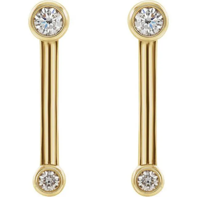 14K Gold Double Bezel-Set Bar Earrings