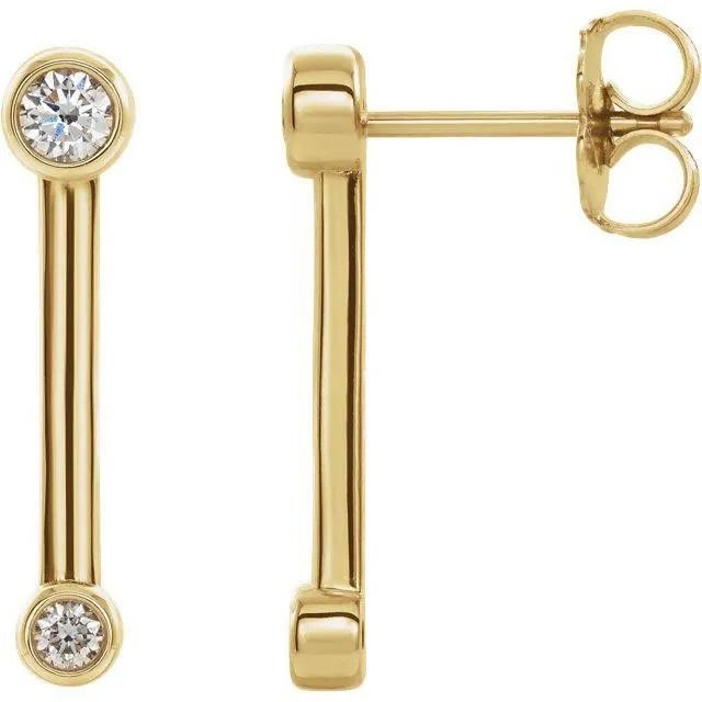 14K Gold Double Bezel-Set Bar Earrings