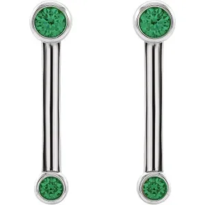 14K Gold Double Bezel-Set Bar Earrings