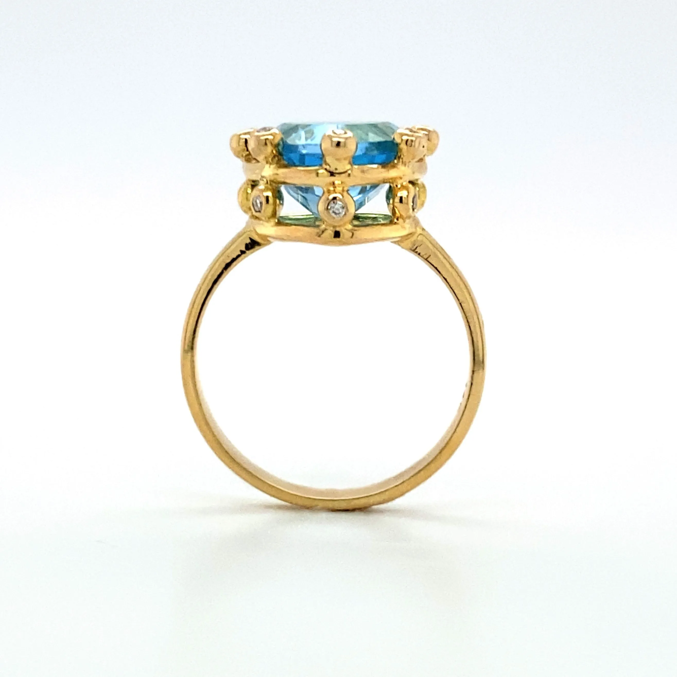 14K Swiss Blue Topaz Trillion Cut and Diamond Ring