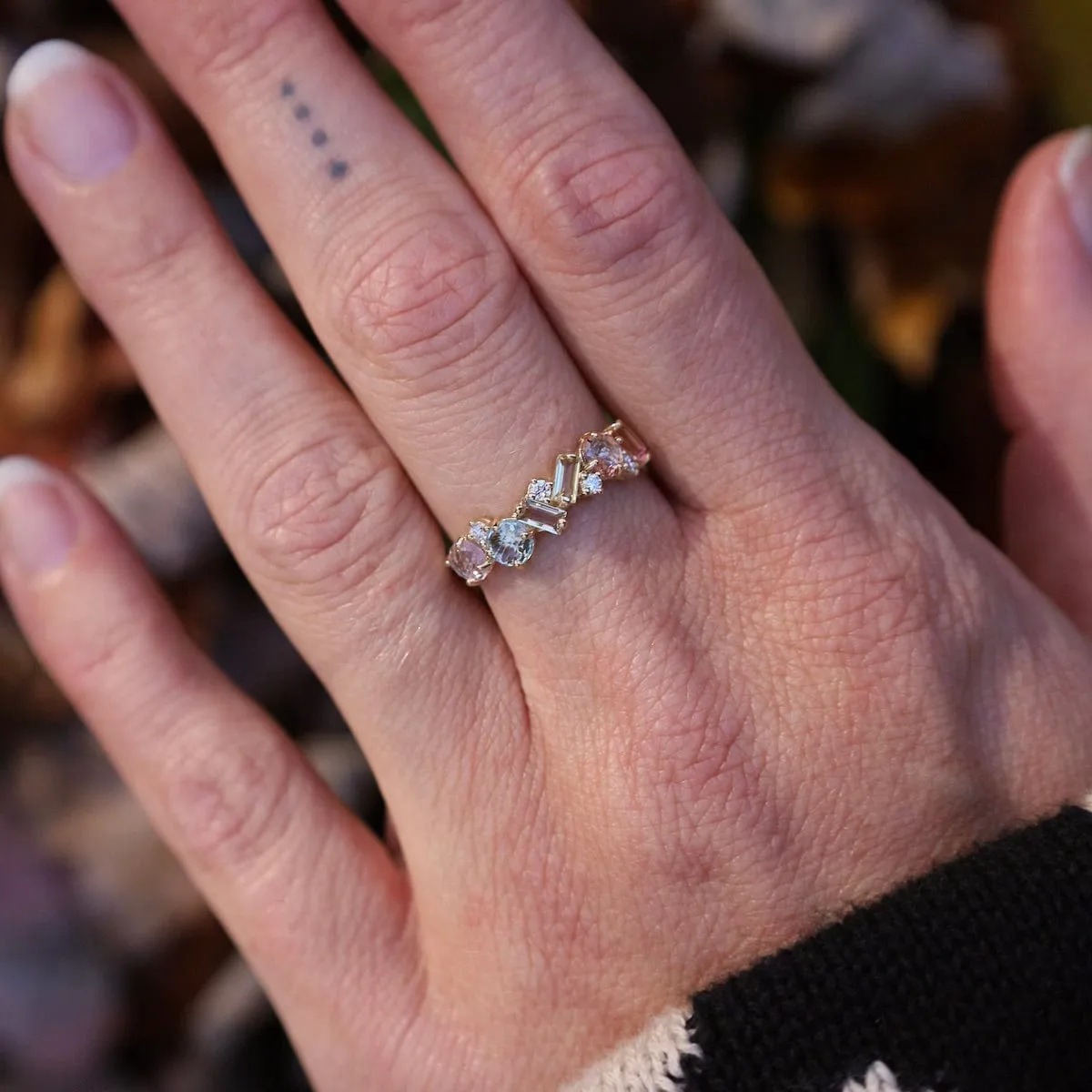 14k Yellow Gold Mixed Cut Pastel Stone Ring