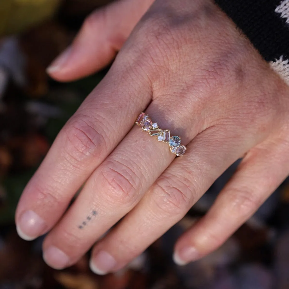 14k Yellow Gold Mixed Cut Pastel Stone Ring