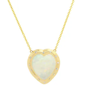 14K YG Heart Shaped Ethiopian Opal and Diamond Necklace