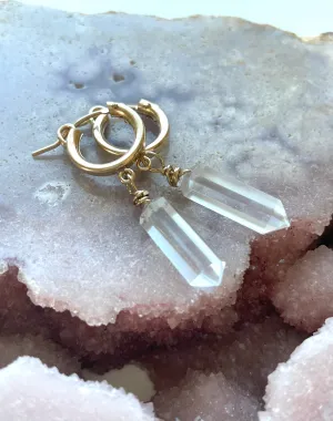 14kt Gold Filled Tiny Crystal Clear Quartz Huggie Earrings