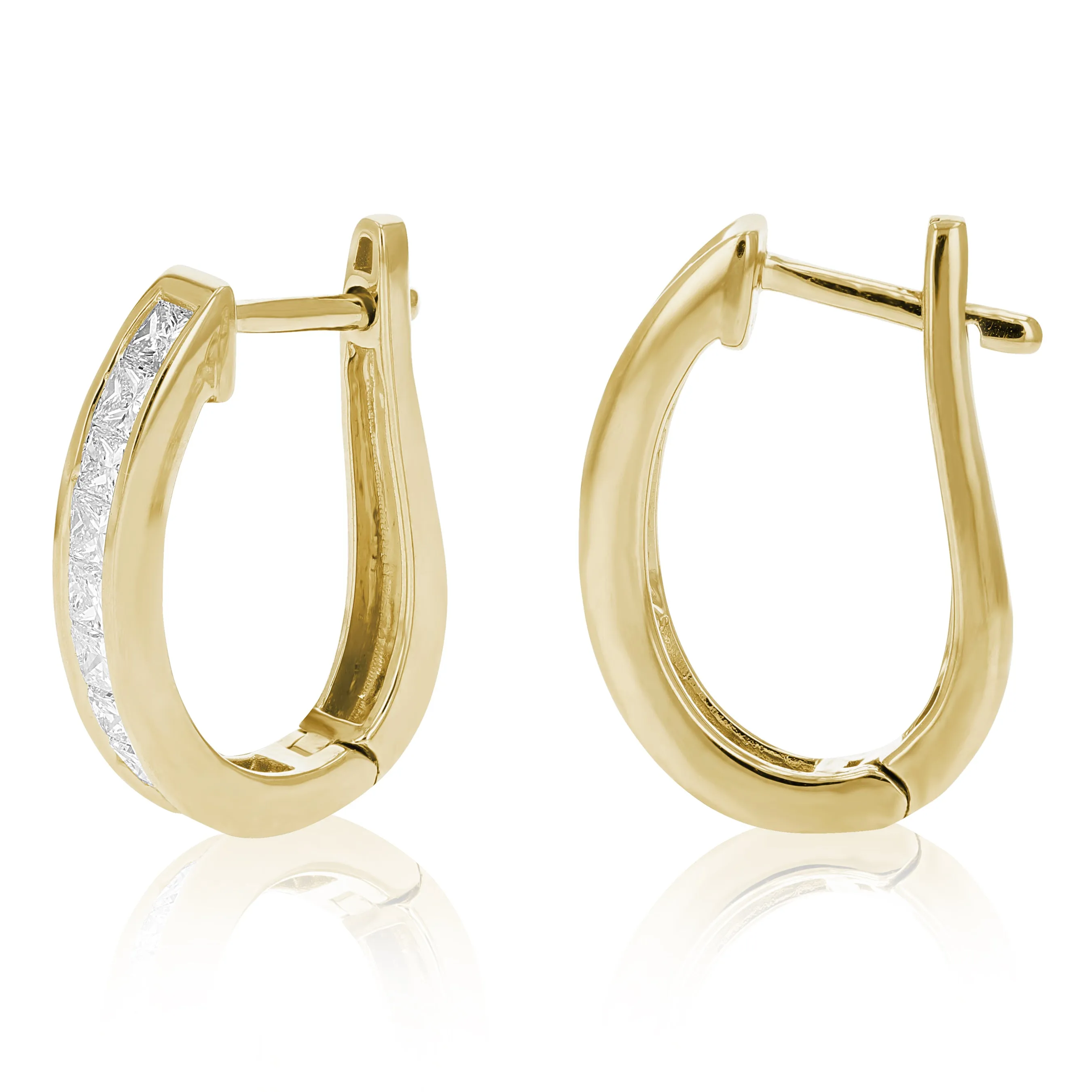 1.50 cttw Princess Diamond Hoop Earrings in 14K Gold