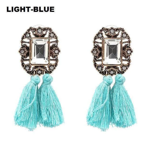 16 Colors, Crystal Square Tassel Stud Fringe Earrings