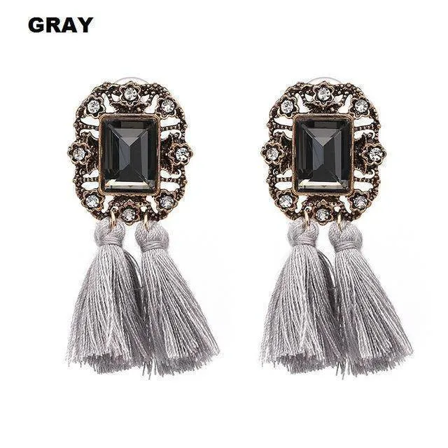 16 Colors, Crystal Square Tassel Stud Fringe Earrings