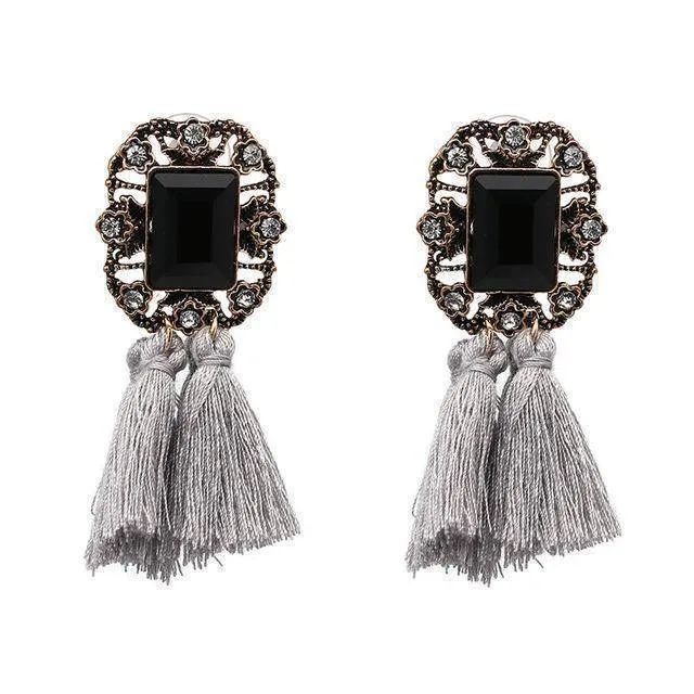 16 Colors, Crystal Square Tassel Stud Fringe Earrings