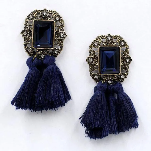 16 Colors, Crystal Square Tassel Stud Fringe Earrings