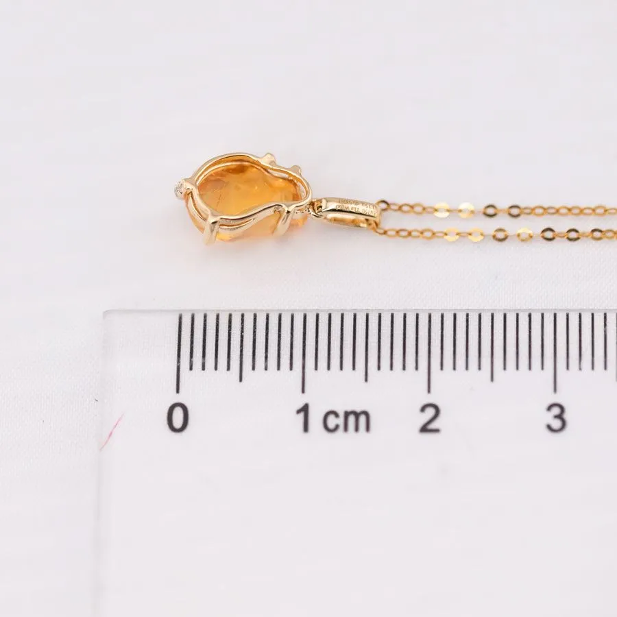 1.75 ct Mexican Fire Opal & Diamond Pendant Necklace 18K Yellow Gold