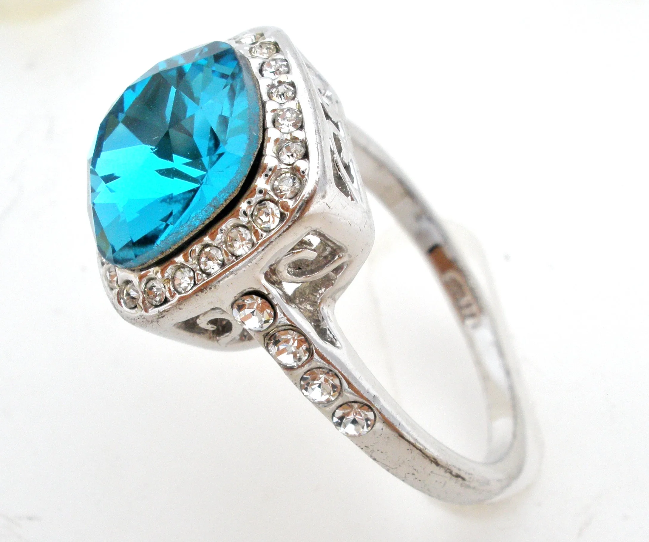 18K Gold Plated Blue CZ Ring Size 10.5