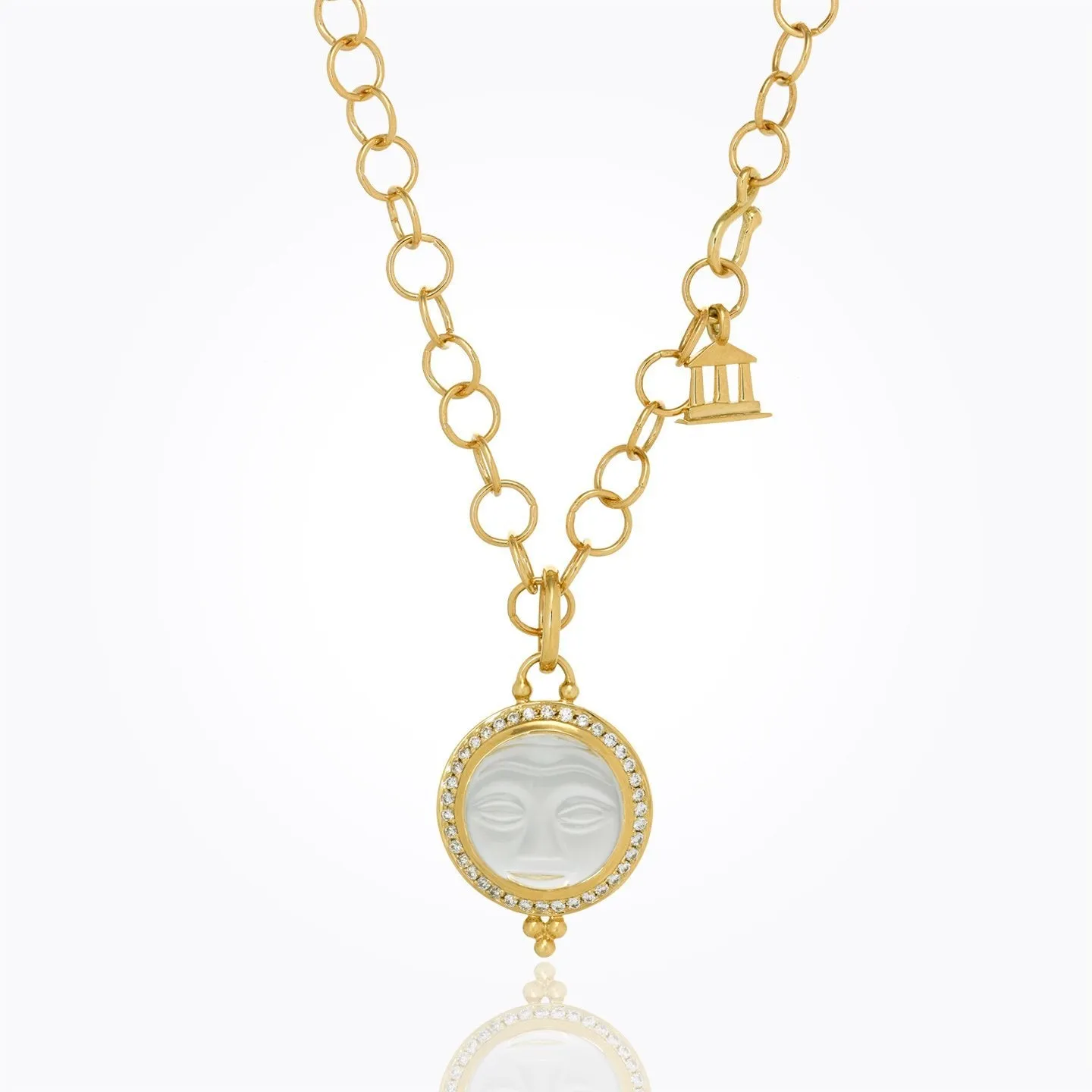 18K Moonface Pendant with carved rock crystal and diamond pave