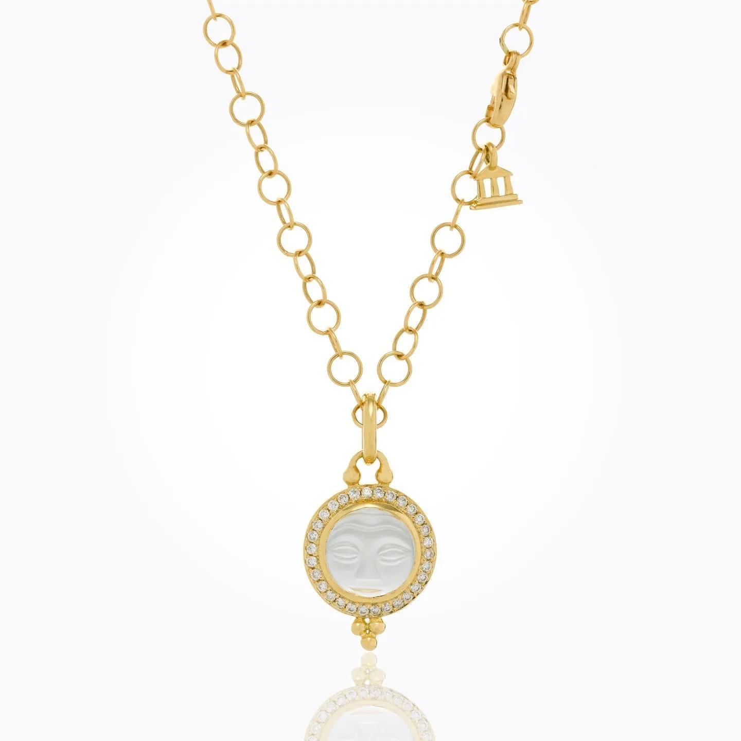 18K Moonface Pendant with carved rock crystal and diamond pave