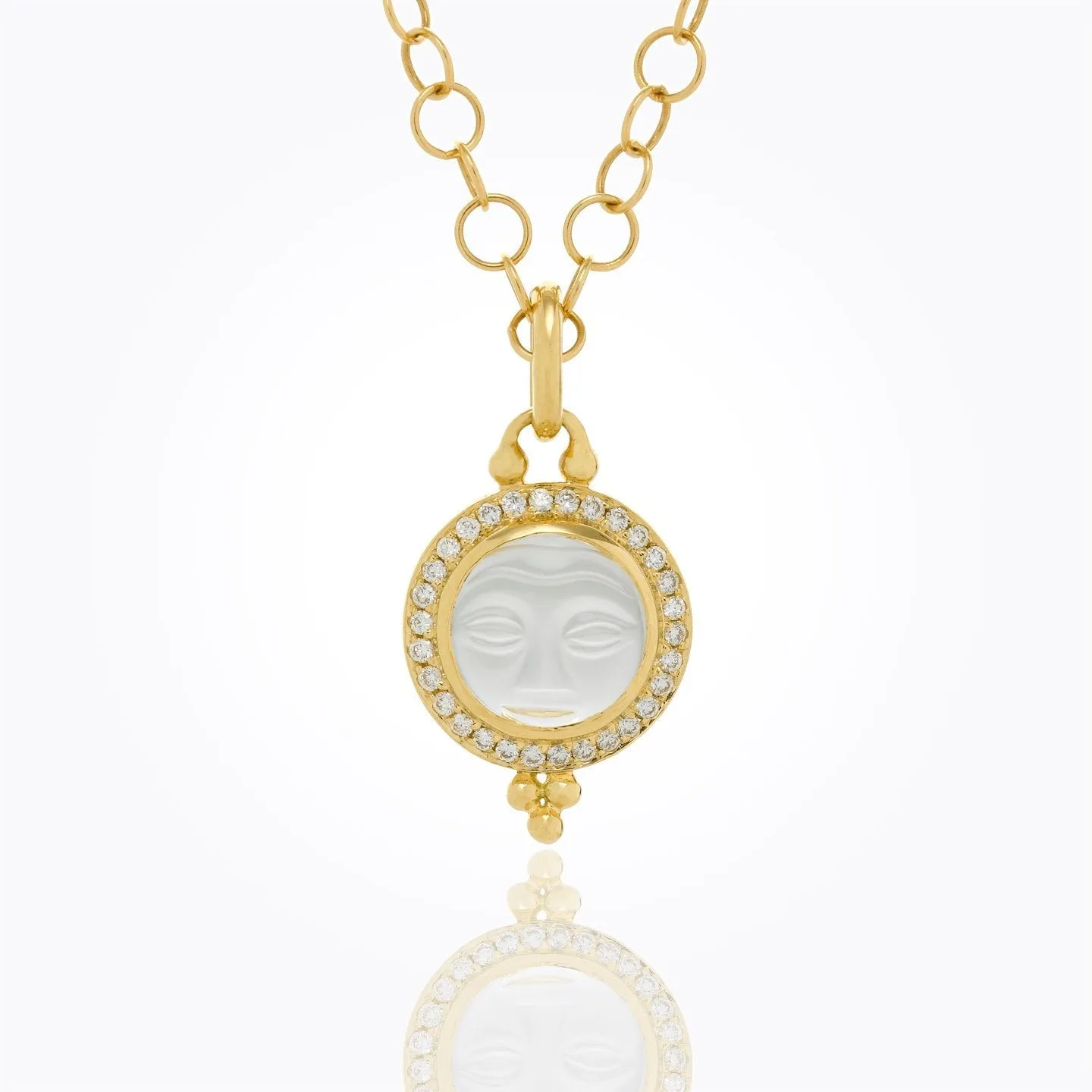 18K Moonface Pendant with carved rock crystal and diamond pave