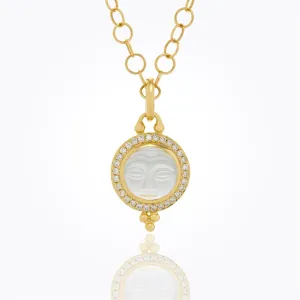 18K Moonface Pendant with carved rock crystal and diamond pave