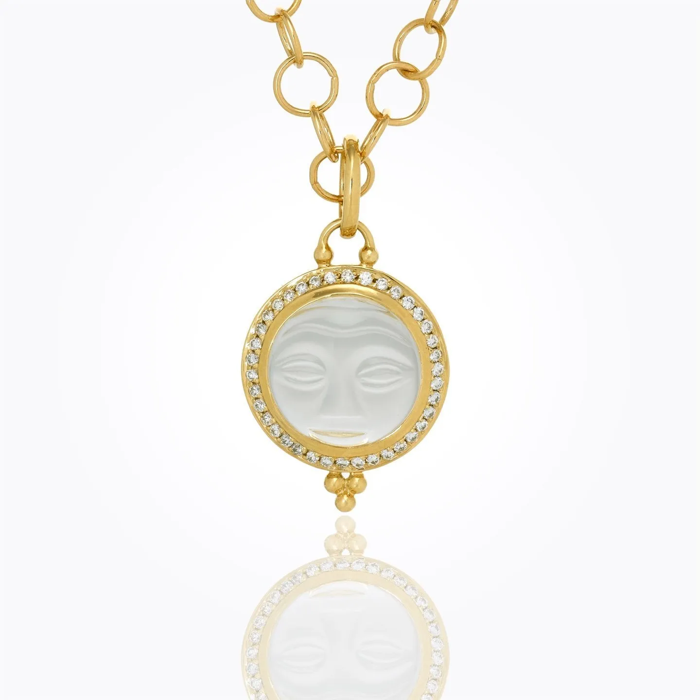 18K Moonface Pendant with carved rock crystal and diamond pave