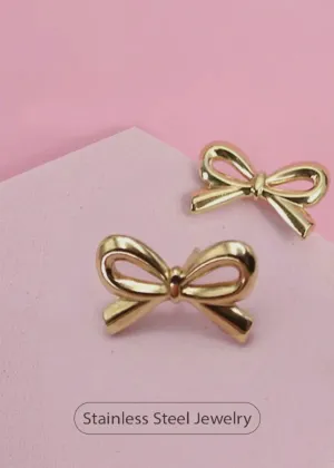 18K Stainless Steel Tarnish Free Bow Stud Earrings