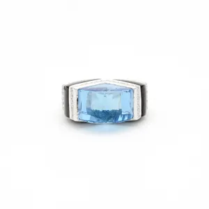 18k White Gold Gold Blue Topaz and Onyx & Diamond Ring