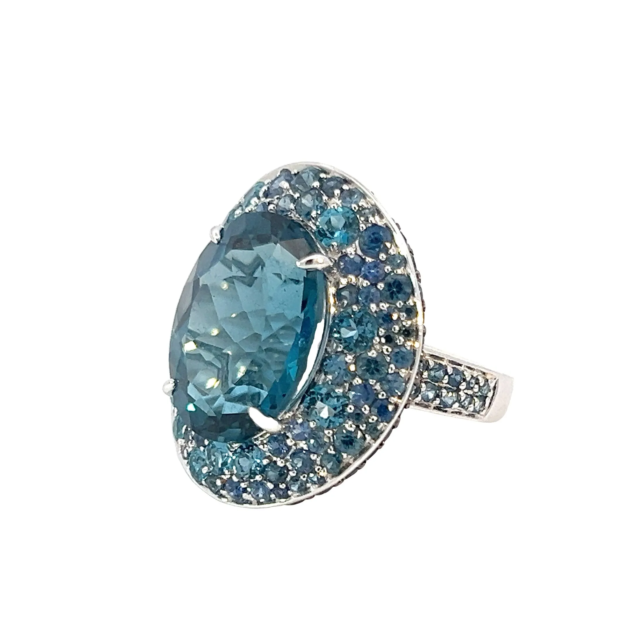 18kt White Gold Dress ring Multi Topaz and Sapphire