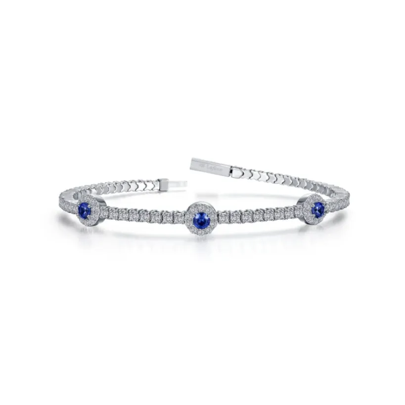 2.90 CTW Sapphire Halo Station Flexible Tennis Bracelet