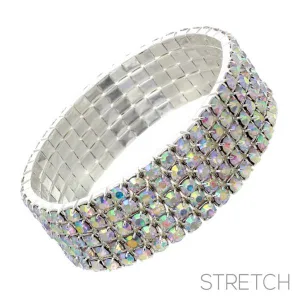 5 Row Stretchy Rhinestone Bracelet - AB Silver