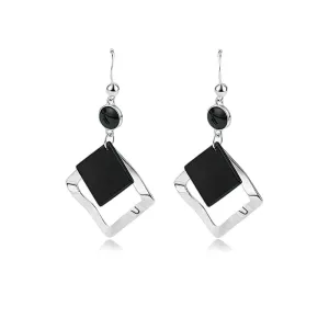 925 Silver Irregular Beautiful Black Agate Earrings