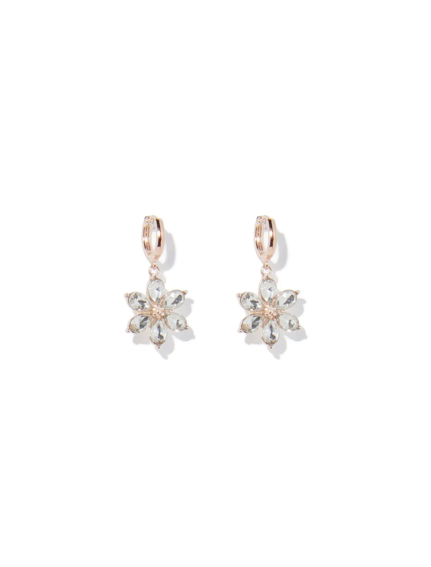 Annabella Flower Crystal Huggie Earrings