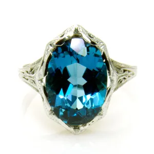 Antique 18K Filigree Blue Topaz Ring