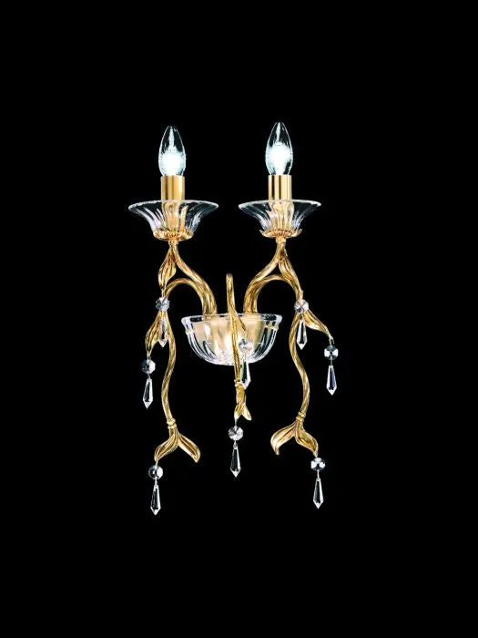 Antiqued Golden Wall Sconce With Murano Glass Pendants