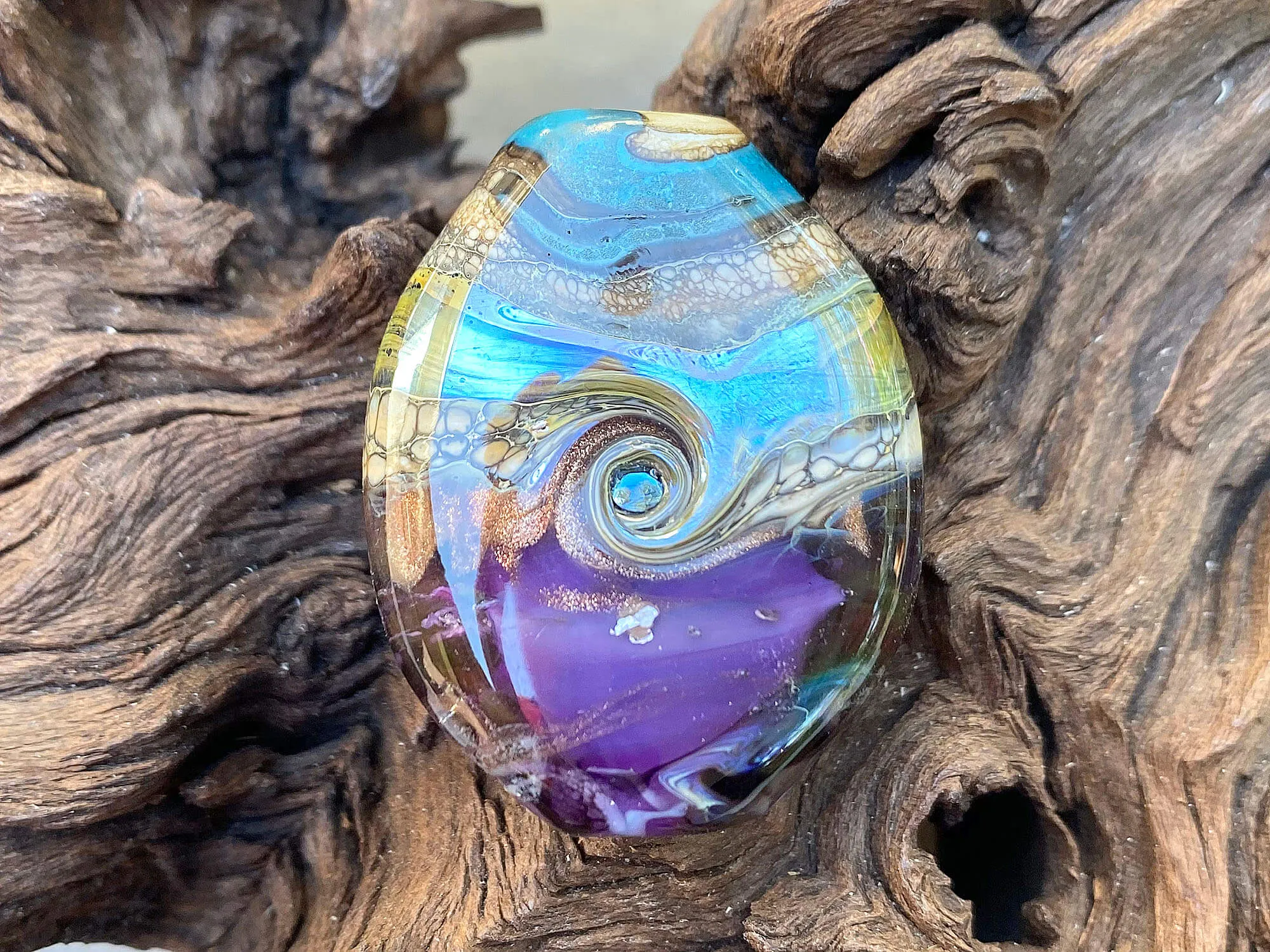 Aqua Blue & Purple Organic Lampwork Focal Bead SRA