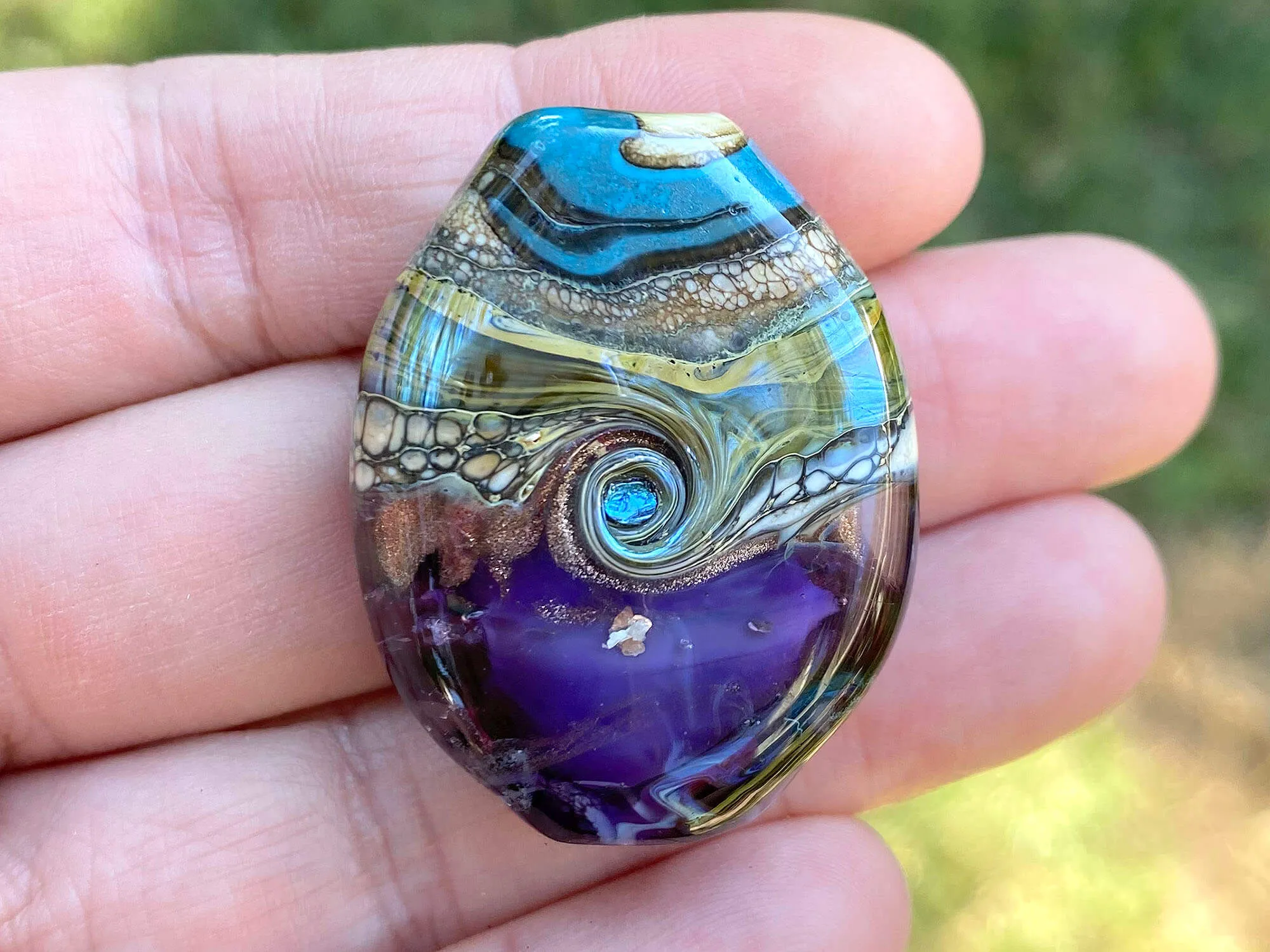 Aqua Blue & Purple Organic Lampwork Focal Bead SRA