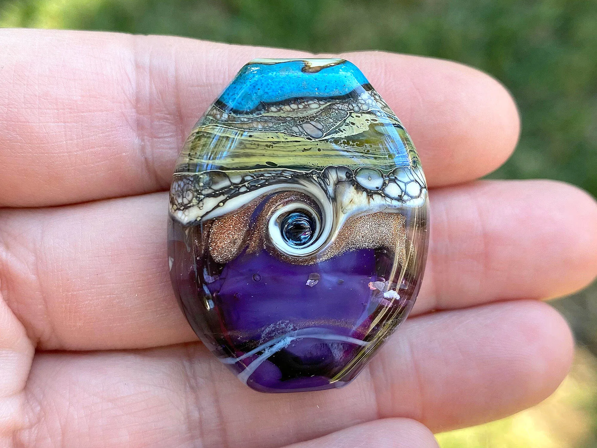 Aqua Blue & Purple Organic Lampwork Focal Bead SRA