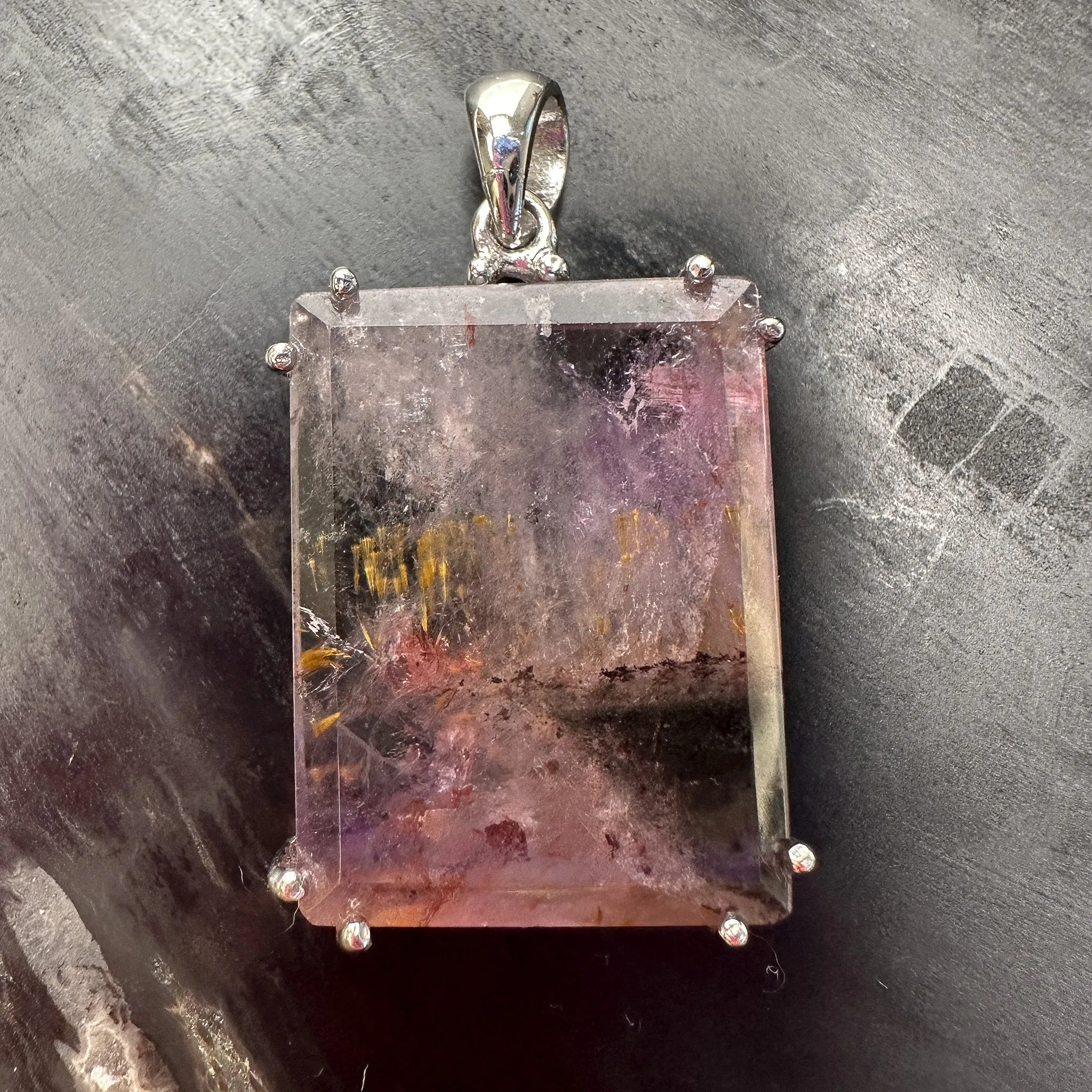 Auralite 23 Faceted Rectangle Pendant with Sterling Silver - 1 pc.