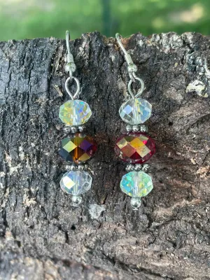 Aurora Borealis and Ruby Iridescent Crystal Earrings