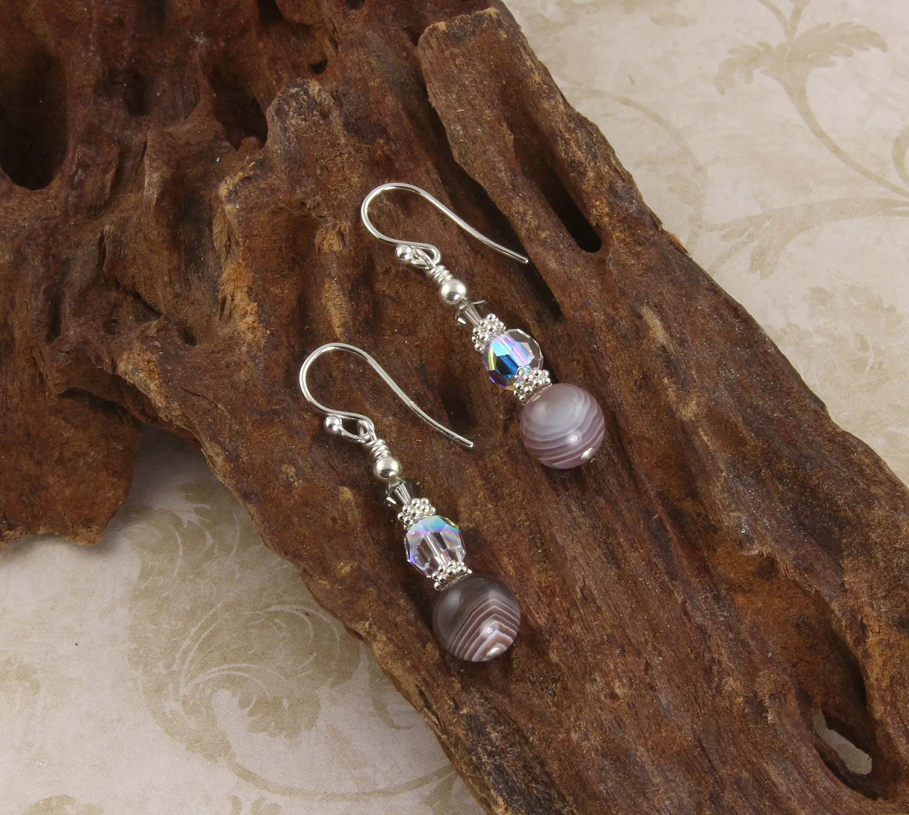 Banded Agate Crystal Gemstone Earrings