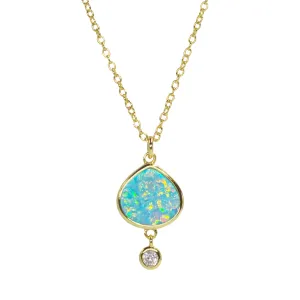 Best Friend - Green Opal Pear Necklace With Crystal Drop