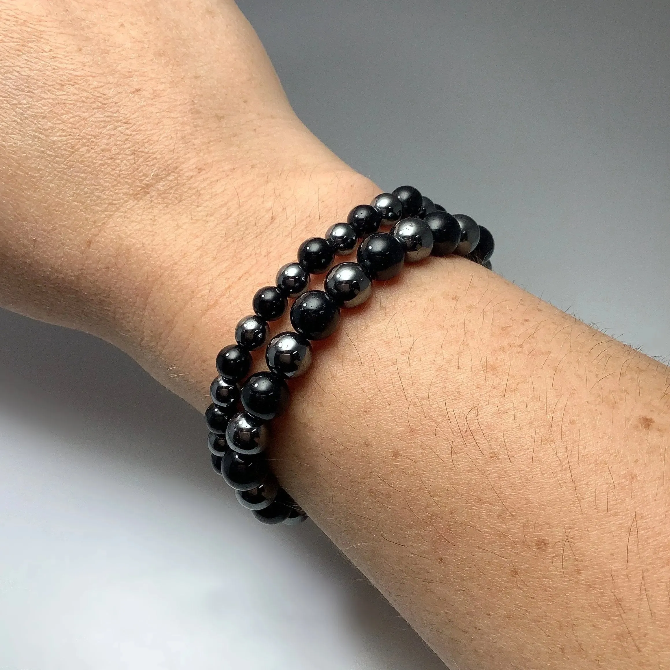 Black Onyx and Hematite Beaded Bracelet